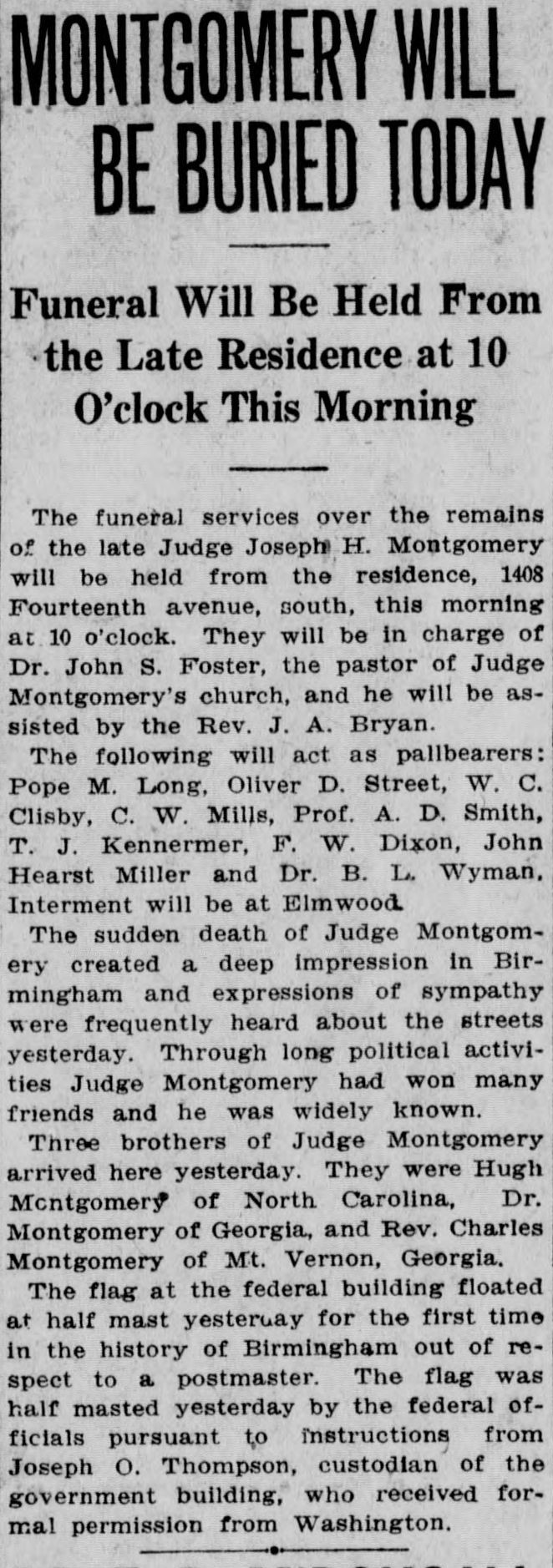 Judge Joseph H. Montgomery obituary